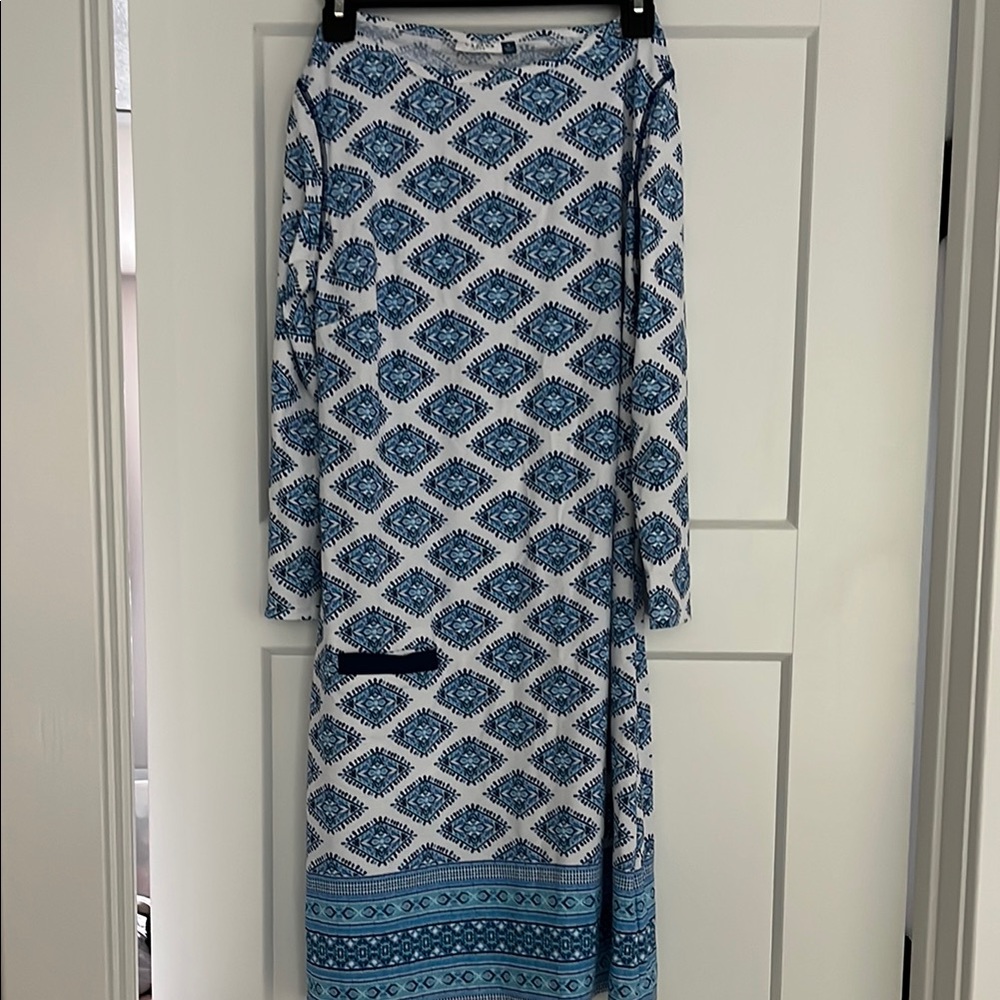 Cabana Life Blue and White Long Sleeve Sheath Dress